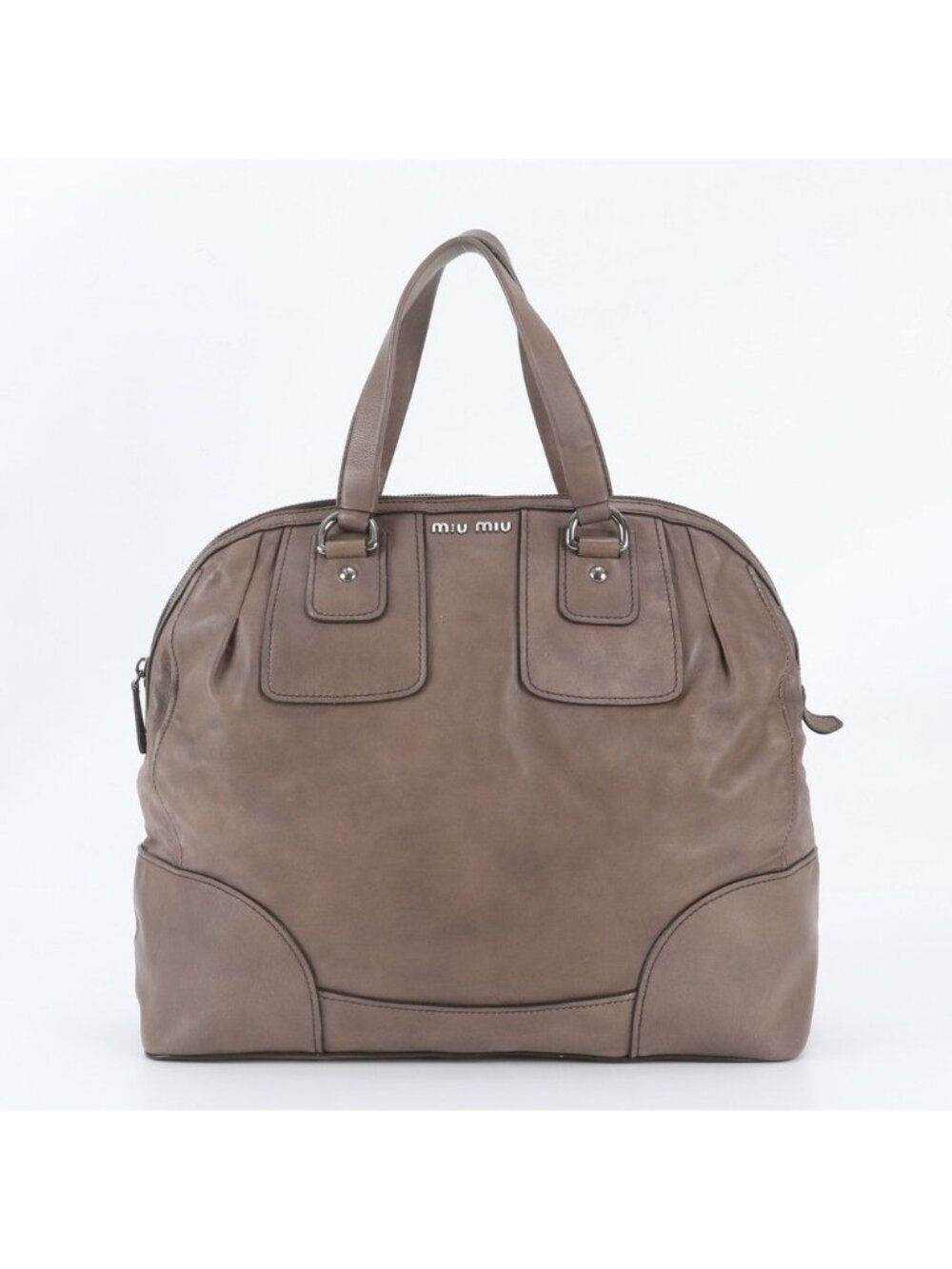 Miu Miu Leather Big Tote Boston Bag Travel Silver